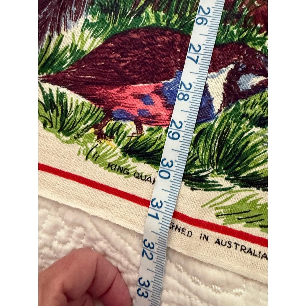 Vintage Australian Birds Linen Tea Towel Cream Hand Printed NOS  Cottagecore